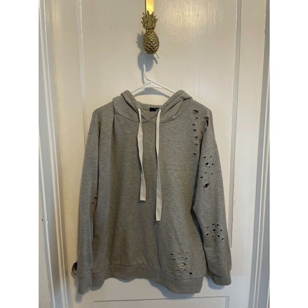 Forever21 Women's Size Medium Grey Distressed Hooded Sweater